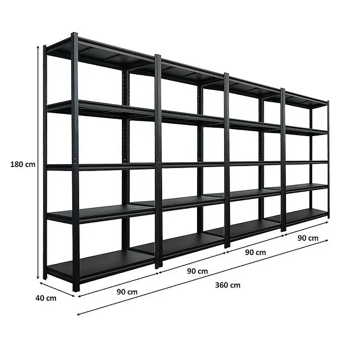 Proregal Schwerlastregal Mega Deal Thorin - Traglast pro Boden: 350 kg, Anzahl Böden: 5 Stk., Stecken, Schwarz - Schwarzes Metallregal mit fünf Ebenen für Lagerung oder Präsentation.