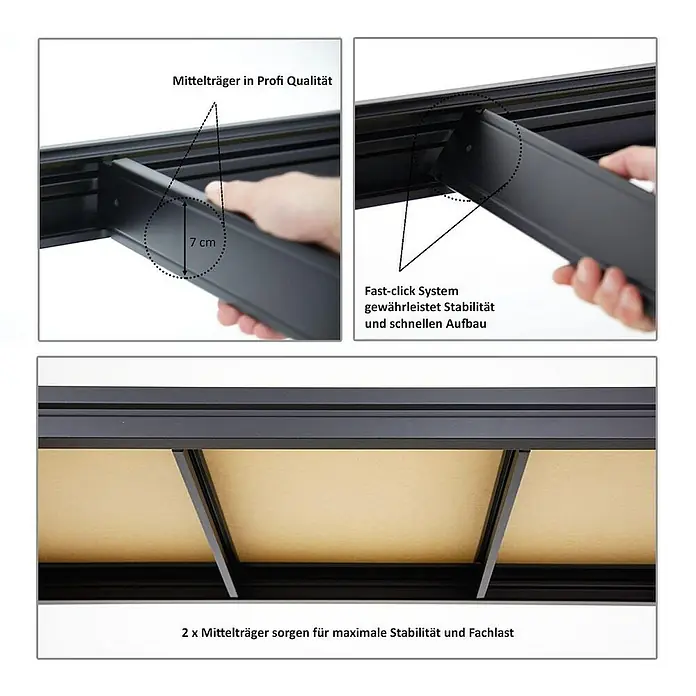 Proregal Schwerlastregal Mega Deal DINO - Traglast pro Boden: 450 kg, Anzahl Böden: 4 Stk., Stecken, Schwarz - Produktdetails: Mittelträger für maximale Stabilität und einfache Montage mit Fast-Click System.