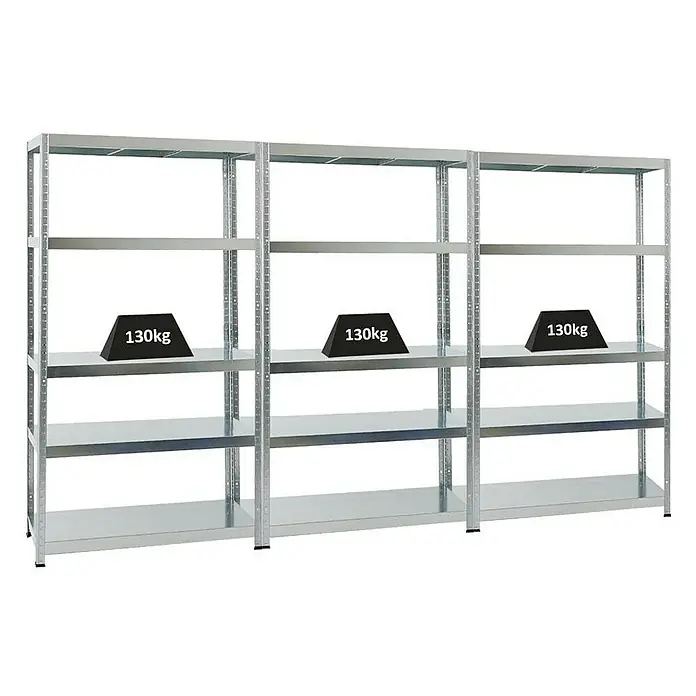 Proregal Metallregal Mega Deal Steel Eagle - Traglast pro Boden: 130 kg, Anzahl Böden: 5 Stk., Stecken, Verzinkt - Metallregal mit fünf Ebenen, belastet mit Gewichten. Robustes Lagerregal für Werkstatt oder Lagerraum.