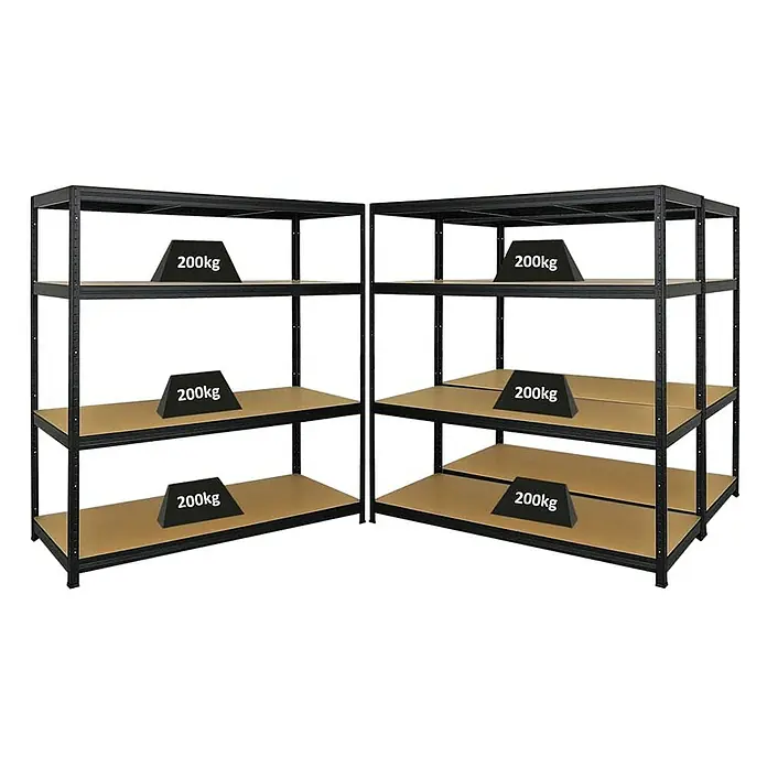 Proregal Schwerlastregal Mega Deal Giant Elephant - H x B x T: 160 x 150 x 60 cm, Traglast pro Boden: 200 kg, Anzahl Böden: 4 Stk., Stecken, Schwarz - Schwerlastregal mit drei Ebenen und schwarzem Rahmen, belastet mit 200 kg pro Ebene für hohe Tragfähigkeit und Stabilität.