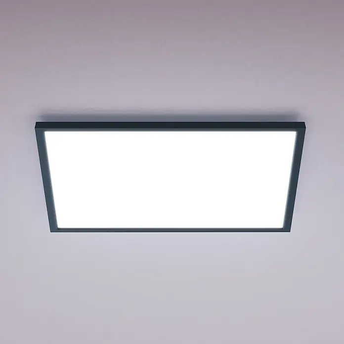 Philips Hue LED-Panel White Ambience Aurelle - 39 W, L x B x H: 60 x 60 x 4,6 cm, Schwarz, Warmweiß - Rechteckige LED-Deckenleuchte mit modernem, minimalistischem Design, die helles, gleichmäßiges Licht spendet. Ideal für Büros und Wohnräume.