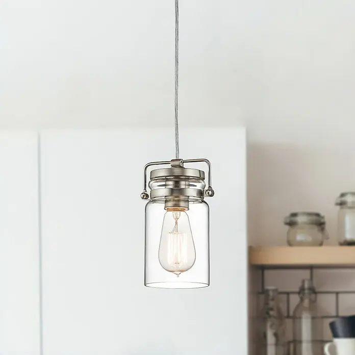 Elstead Pendelleuchte Brinley - 60 W, L x B x H: 12 x 12 x 25,6 cm, Nickel, E27 - Diese Hängelampe im Glas-Design verleiht jedem Raum einen Hauch von Vintage-Charme. Die klare Glasur betont die Edison-Glühbirne.