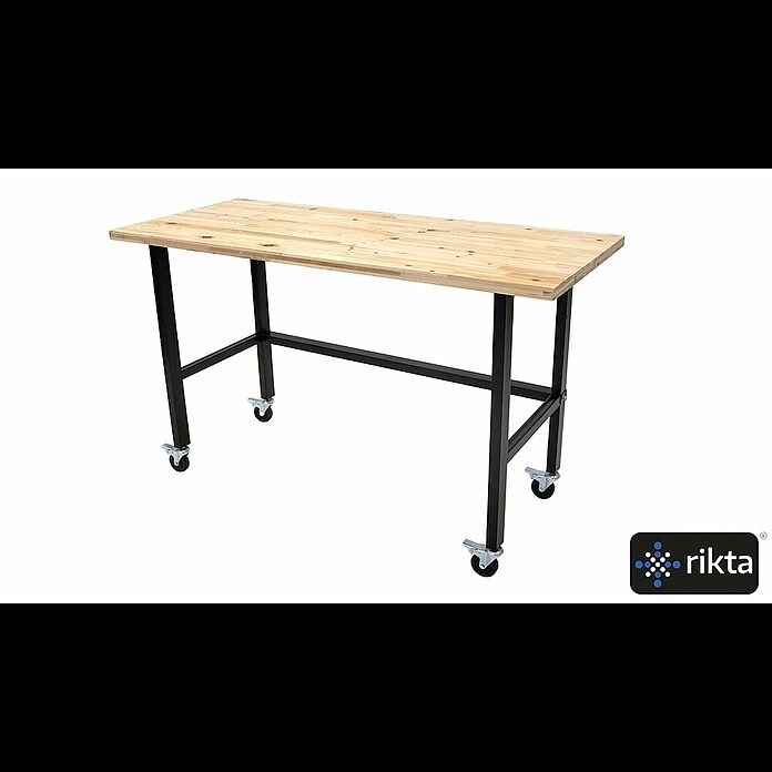Rikta Werkbank mit Rollen (L x B: 140 x 60 cm, Arbeitshöhe: 84 cm, Belastbarkeit: 200 kg, Natur/Schwarz) | BAUHAUS