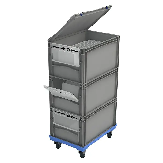 Surplus Systems Werkstattwagen Stau-Tower - L x B x H: 60 x 40 x 110 cm, Traglast: 200 kg - Grauer Rollcontainer mit Deckel und Etikettenhaltern. Der Rollcontainer ist stapelbar und ideal für Lager und Transport.