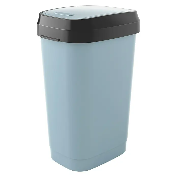 KIS Schwingdeckeleimer Dual Swing - 50 l, Grau/Anthrazit, Kunststoff - Blauer Treteimer mit schwarzem Deckel. Der Abfallbehälter ist ideal für Bad, Küche oder Büro und hält den Raum sauber und ordentlich.