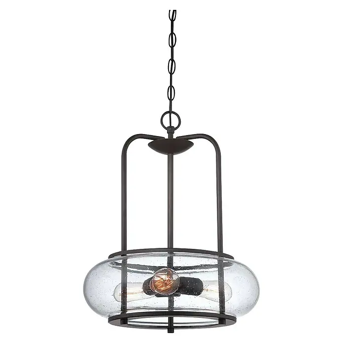 Elstead Pendelleuchte Trilogy - 60 W, Farbe Gehäuse: Schwarz, 40,6 x 40,6 x 50,8 cm, Ohne Leuchtmittel - Hängeleuchte mit dunklem Rahmen und klarem, strukturiertem Glas. Das elegante Design ist ideal für Esszimmer oder Kücheninseln.
