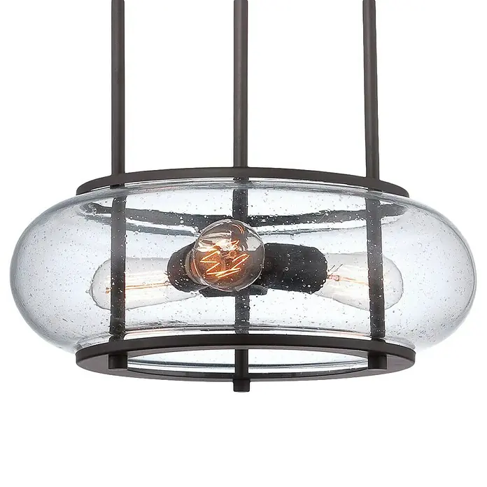 Elstead Pendelleuchte Trilogy - 60 W, Farbe Gehäuse: Schwarz, 40,6 x 40,6 x 50,8 cm, Ohne Leuchtmittel - Elegante Deckenleuchte mit drei Glühbirnen hinter einem klaren Glasgehäuse und dunklen Metallakzenten für stilvolle Beleuchtung.