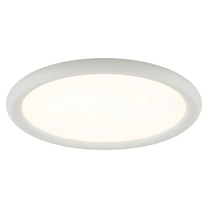 Brilliant LED-Deckenleuchte rund Carlos - 16 W, Ø x H: 30 x 2,9 cm, Weiß, Neutralweiß - Nahaufnahme einer runden, weißen LED-Deckenleuchte, die modernes Design und helle Beleuchtung in jedem Raum vereint.