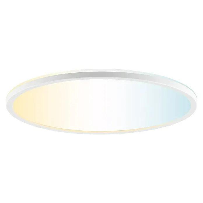 Brilliant LED-Deckenleuchte rund Lunera - 22 W, Ø x H: 42 x 3 cm, Weiß, Warmweiß - Nahaufnahme einer runden LED-Deckenleuchte mit einem hellen, diffusen Licht, ideal für moderne Innenräume und energieeffiziente Beleuchtung.