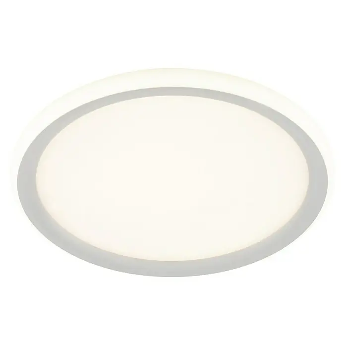 Brilliant LED-Deckenleuchte rund Carlos - 16 W, Ø x H: 30 x 2,9 cm, Weiß, Neutralweiß - Nahaufnahme einer runden LED-Deckenleuchte mit einem schlichten, modernen Design für eine helle und gleichmäßige Ausleuchtung.