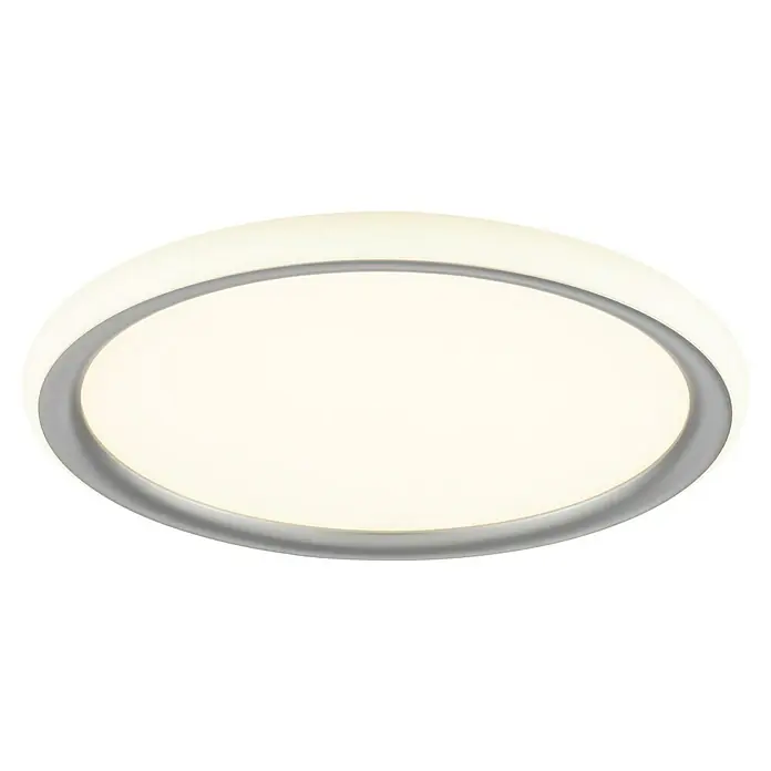 Brilliant LED-Deckenleuchte rund Carlos - 16 W, Ø x H: 30 x 2,9 cm, Weiß, Warmweiß - Runde Deckenleuchte mit silbernem Rand und hellem, gleichmäßigem Licht für eine moderne Raumbeleuchtung.