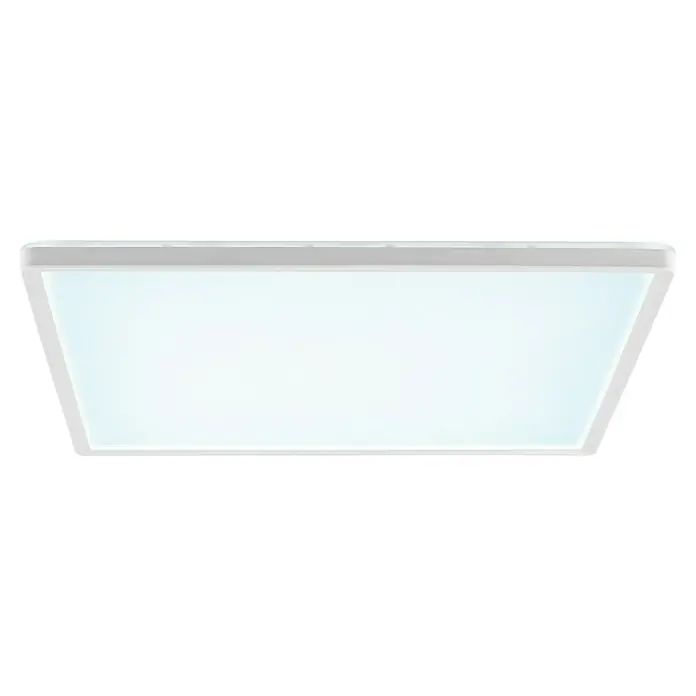 Brilliant LED-Deckenleuchte Lunera - 22 W, L x B x H: 42 x 42 x 2,9 cm, Weiß, Neutralweiß - Nahaufnahme einer modernen, rechteckigen LED-Deckenleuchte mit weißem Rahmen und diffusem Licht.