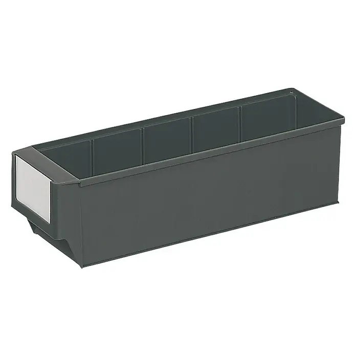 Lockweiler Sichtlagerkasten LB 300 E - 300 x 91 x 81 mm, Eisengrau - Graue Lagerbox mit Fächern und Etikettenhalter zur Aufbewahrung von Kleinteilen, ideal für Werkstatt und Lager.