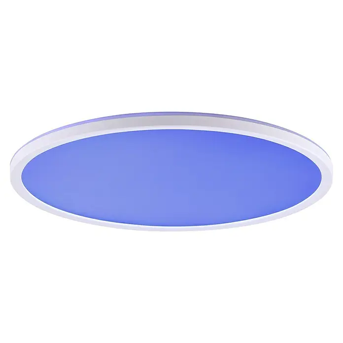 Brilliant LED-Deckenleuchte rund Lunera - 22 W, Ø x H: 42 x 2,9 cm, Weiß, RGBW - Runde LED-Deckenleuchte mit blauem Licht und weißem Rahmen. Geeignet für moderne Innenräume und bietet energieeffiziente Beleuchtung.
