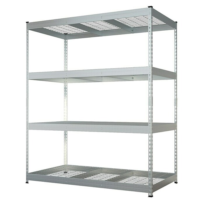 Schwerlastregal Yukon Rivet (H x B x T: 160 x 150 x 80 cm, Traglast pro Boden: 350 kg, Anzahl Böden: 4 Stk., Stecken, Silber) | BAUHAUS