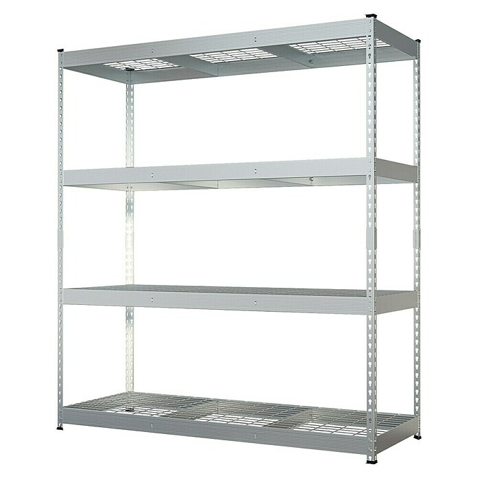 Schwerlastregal Yukon Rivet (H x B x T: 180 x 160 x 60 cm, Traglast pro Boden: 350 kg, Anzahl Böden: 4 Stk., Stecken, Silber) | BAUHAUS