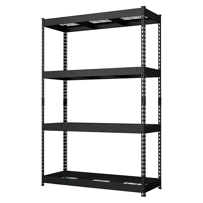 Schwerlastregal Yukon Rivet - H x B x T: 180 x 120 x 45 cm, Traglast pro Boden: 350 kg, Anzahl Böden: 4 Stk., Stecken, Schwarz - Schwarzes Metallregal mit vier Ebenen, ideal für Lagerung und Organisation in Garage oder Keller. Robust und langlebig.