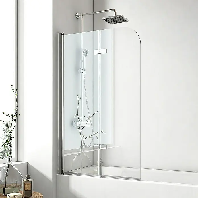 Emke Badewannenaufsatz FBSS - B x H: 110 x 140 cm, 2 Stk., Chrom - Elegante Duschabtrennung aus Glas mit Chrombeschlägen für ein modernes Badezimmerdesign.