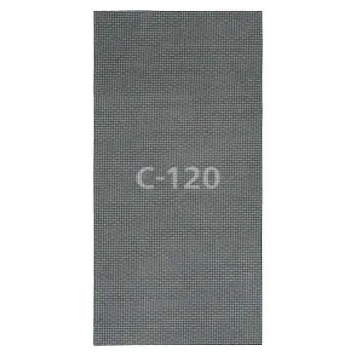 Wolfcraft Set malla abrasiva - An x L: 115 x 280 mm - Superficie textil gris con la inscripción "C-120", ideal para muestras de tejido o representaciones técnicas textiles.