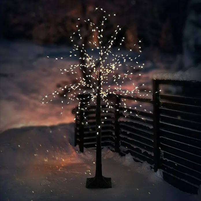 ECD Germany Künstlicher Weihnachtsbaum Leuchtbaum mit 480 LEDsfür Innen & AußenWarmweiß - Höhe: 120 cm, Black, LED-Beleuchtung - Dekorative Lichterbaum-Szene mit warmweißen Sternenlichtern, perfekt für eine festliche Winterdekoration im Freien.