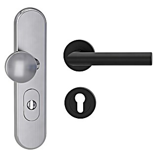 Diamond Doors Modern Herraje de protección Warrior (Negro/Plata, Botón exterior, manilla interior, DIN 18257 ES 0)