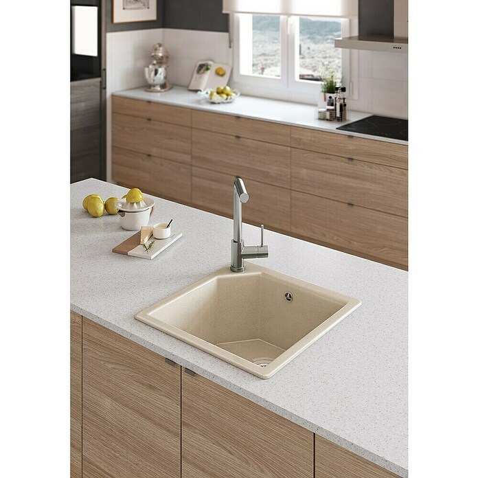 Atron Fregadero encastrable Hamburgo (47,5 x 47,5 cm, Acrílico, Crema)
