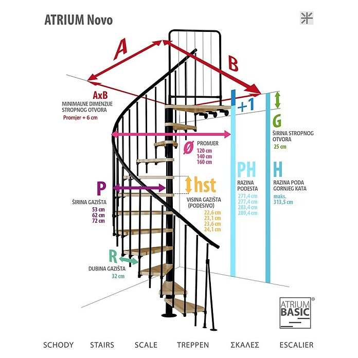 Atrium Spiralne stepenice Novo  (Boja metala: RAL 9005, Promjer: 140 cm, Visina kata: 271,4 cm - 313,5 cm) | BAUHAUS