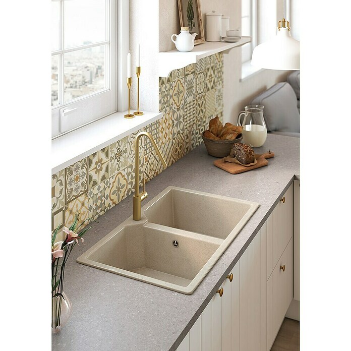 Atron Fregadero encastrable Berlín (49,5 x 81,6 cm, Acrílico, Crema)