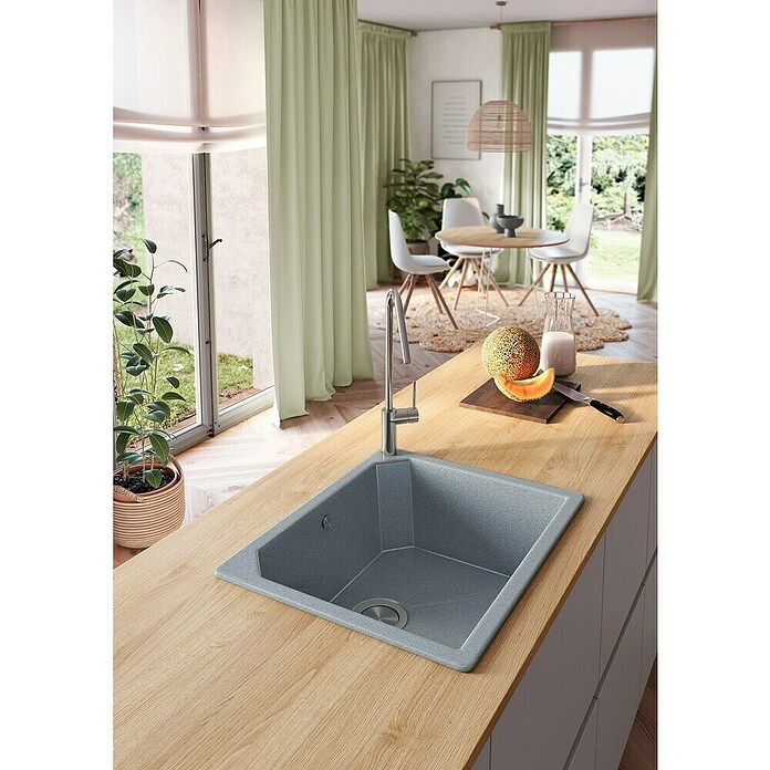 Atron Fregadero encastrable Magma (48,5 x 59,5 cm, Acrílico, Gris)