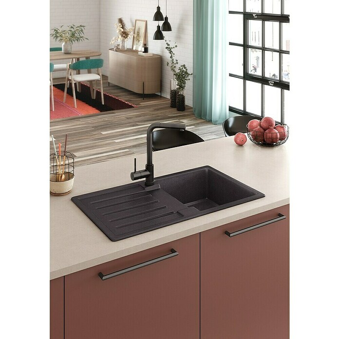 Atron Fregadero encastrable Ignis (49,6 x 85 cm, Acrílico, Nero)