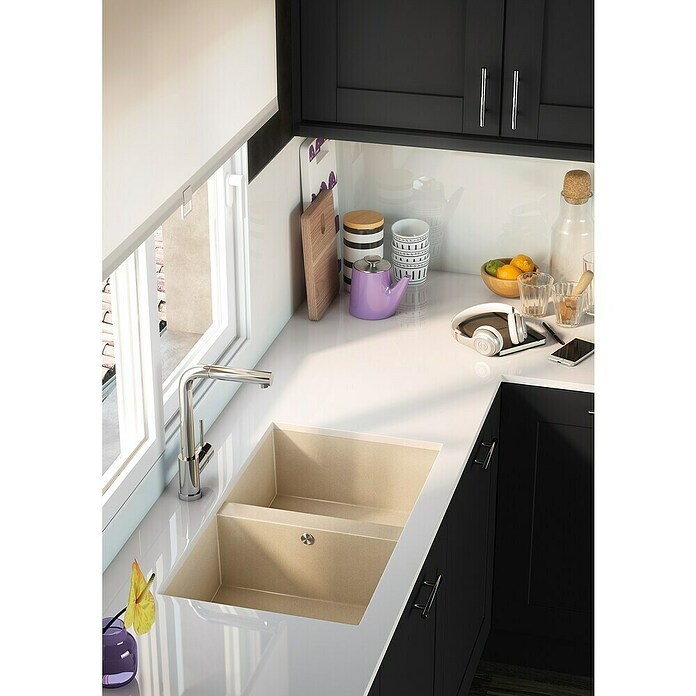 Atron Fregadero encastrable Flow (42,5 x 74,5 cm, Acrílico, Crema)