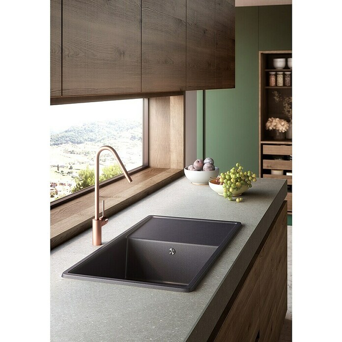 Atron Fregadero encastrable Dual (44,5 x 85 cm, Acrílico, Nero)