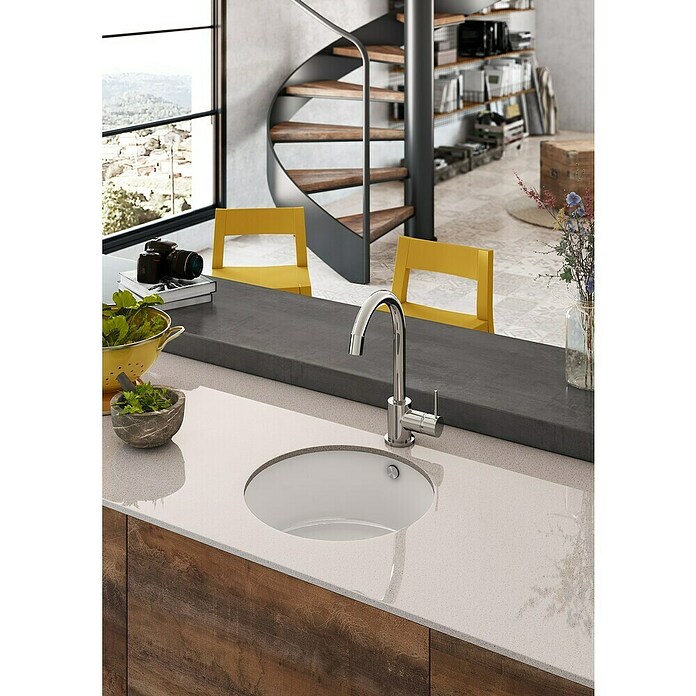 Atron Fregadero encastrable Round (L x An: 44,6 x 44,6 cm, 1 cubeta, Acrílico, Blanco)