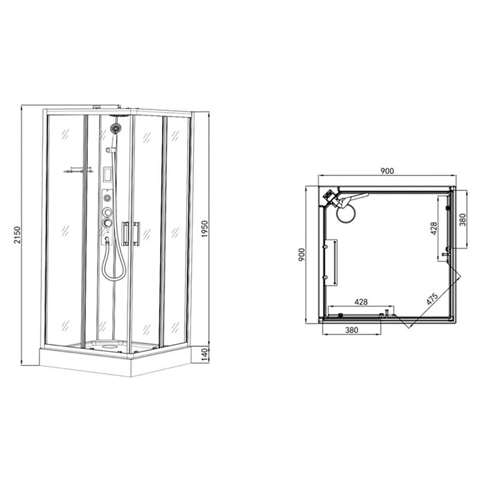 Sanotechnik Kompletni tuš Miami  (Do x Š x V: 90 x 90 x 215 cm, Bela/črna) | Kompletne tuš kabine | Tuš kabine | Tuširanje | Kopalnica in sanitarije | Izdelki | BAUHAUS