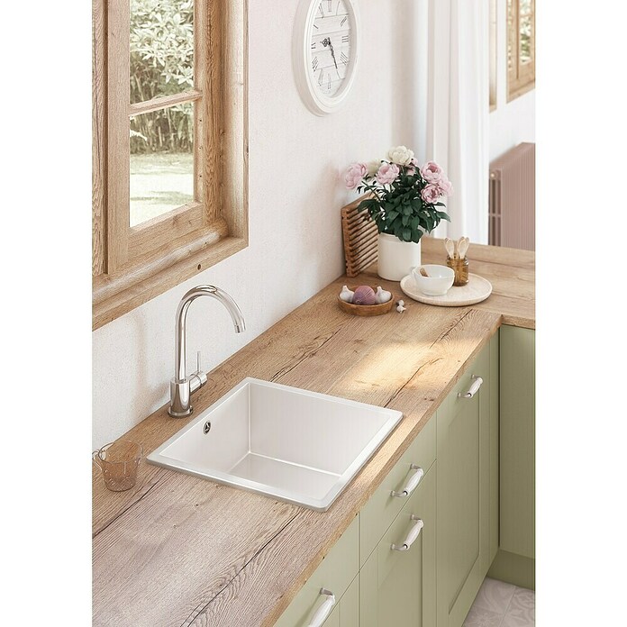 Atron Fregadero encastrable Bremen (L x An: 43,6 x 43,6 cm, 1 cubeta, Acrílico, Blanco)