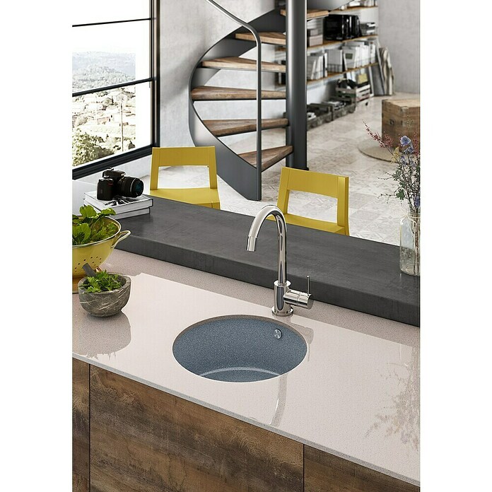 Atron Fregadero encastrable Round (L x An: 44,6 x 44,6 cm, 1 cubeta, Acrílico, Metal)