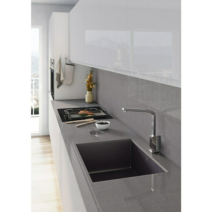Atron Fregadero encastrable Essen mate (L x An: 43,6 x 54,6 cm, 1 cubeta, Acrílico, Negro)