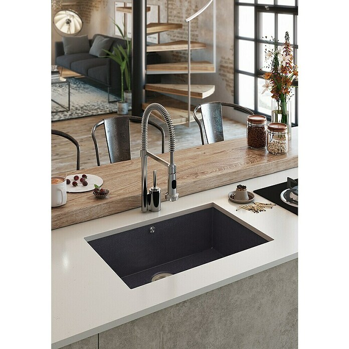 Atron Fregadero encastrable Tide (42,8 x 64,8 cm, Material compuesto, Negro, Mate) | BAUHAUS