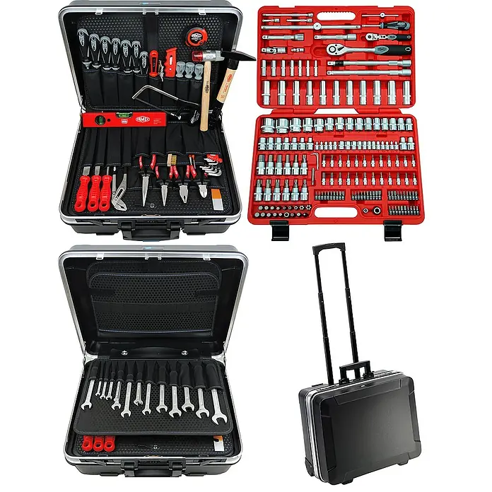 Famex Werkzeugkoffer - L x B x H: 51,5 x 44,5 x 26 cm, 272 -tlg. - Werkzeugkoffer mit Trolley-Funktion und umfangreichem Werkzeugset, ideal für Profis und Heimwerker.