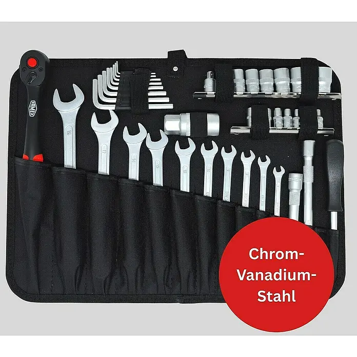 Famex Werkzeugkoffer - L x B x H: 46 x 35,5 x 16 cm - Werkzeugsatz aus Chrom-Vanadium-Stahl, übersichtlich in einer schwarzen Rolltasche verstaut. Ideal für Handwerker und Heimwerker.