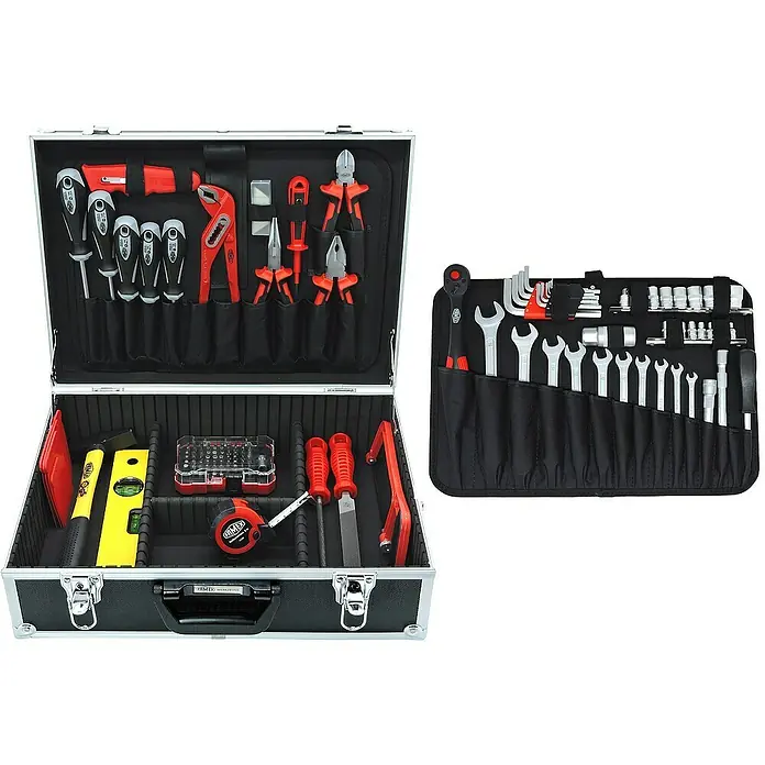 Famex Werkzeugkoffer - L x B x H: 46 x 35,5 x 16 cm - Werkzeugkoffer mit diversen Werkzeugen wie Schraubendrehern, Zangen, Hammer, Wasserwaage, Schraubenschlüsseln und vielem mehr für Heimwerker.