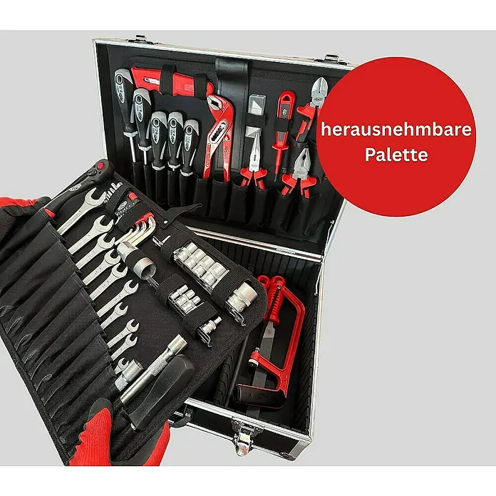Famex Werkzeugkoffer - L x B x H: 46 x 35,5 x 16 cm - Werkzeugkoffer mit herausnehmbarer Palette, ideal für Handwerker. Vielfältiges Werkzeugsortiment für jede Aufgabe.