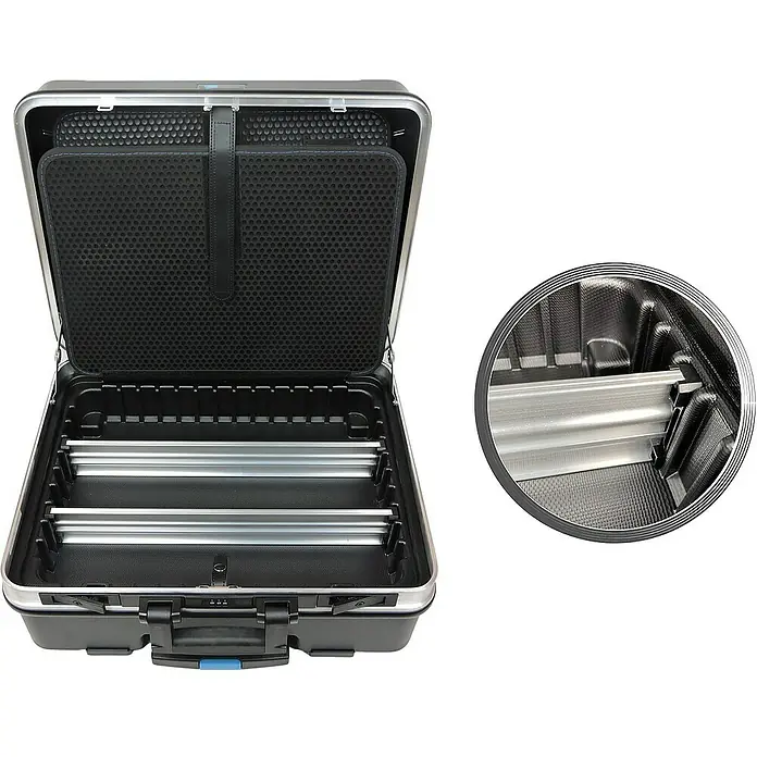 Famex Werkzeugkoffer - L x B x H: 51,5 x 44,5 x 26 cm, 301 -tlg. - Koffer mit Aluminiumrahmen und schwarzem Innenraum, ideal für sicheren Transport von Ausrüstung. Robuster und praktischer Transportkoffer.