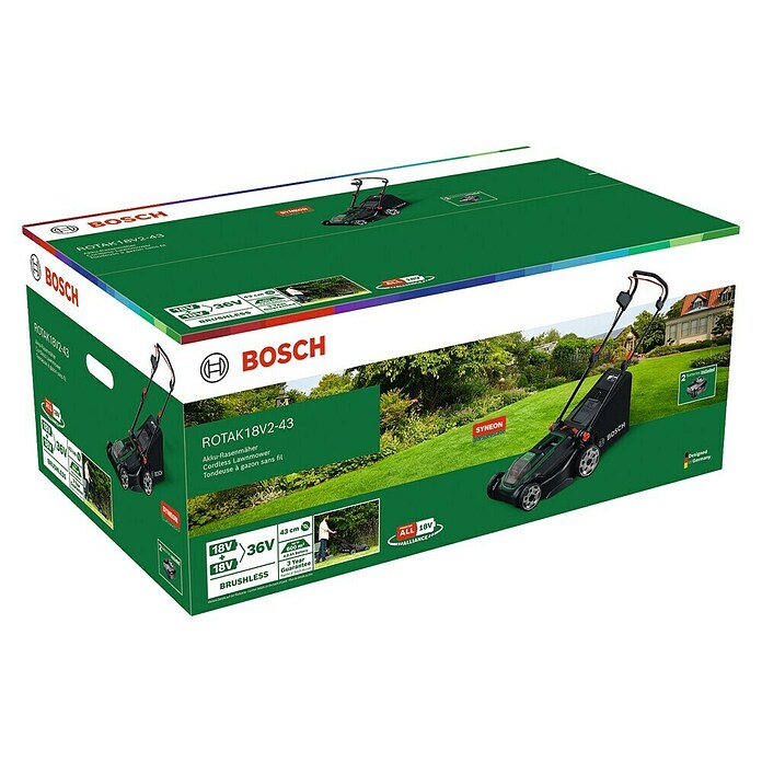 Bosch Power for All 18V Akku-Rasenmäher Rotak 18V2-43 (2 Akkus, 4 Ah, Schnittbreite: 43 cm) | BAUHAUS