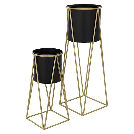 ML-Design  Pflanztopf Blumentopfständer Schwarz/Gold Wetterfeste und robuste Blumentopfhalte