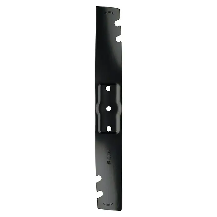 Bosch Power for All 18V Ersatzmesser für Rasenmäher - Bosch Akku-Rasenmäher Rotak 18V2-38, 1 Stk. - Nahaufnahme einer schwarzen Montageplatte mit Schlitzen und Markierungen zur Befestigung. Das Teil trägt die Produktnummer A022118.