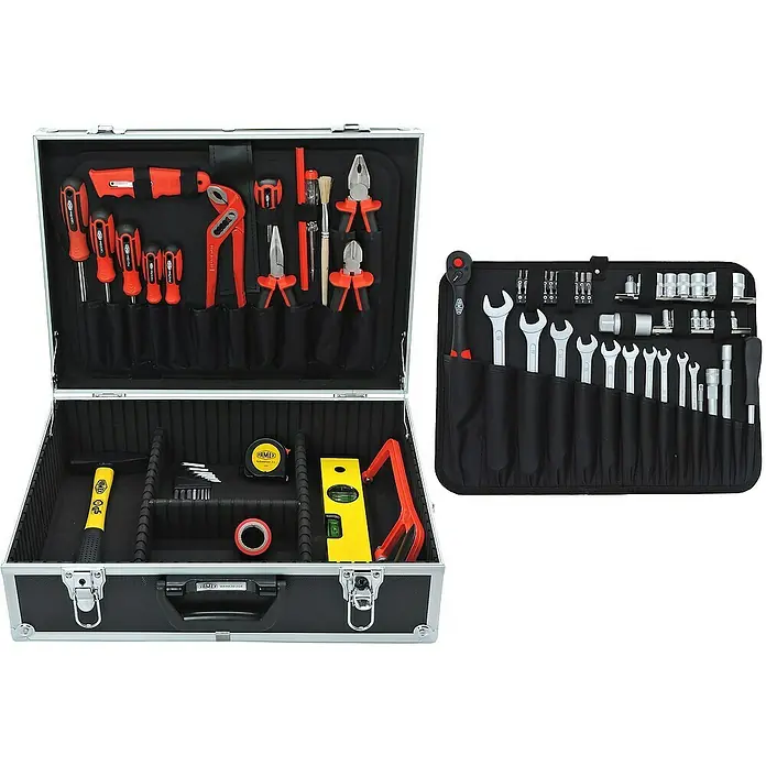 Famex Werkzeugkoffer - L x B x H: 46 x 35,5 x 16 cm, 126 -tlg. - Werkzeugkoffer mit diversen Werkzeugen. Der Koffer enthält Schraubendreher, Zangen, Hammer, Wasserwaage und weiteres Zubehör.