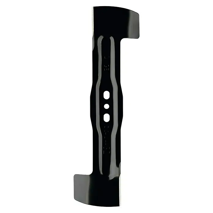 Bosch Power for All 18V Ersatzmesser für Rasenmäher - Bosch Akku-Rasenmäher Rotak 18V-32, 1 Stk. - Nahaufnahme eines Rasenmähermessers. Das schwarze Messer hat eine scharfe Klinge, die für einen sauberen Schnitt auf dem Rasen sorgt und effizientes Mähen ermöglicht.