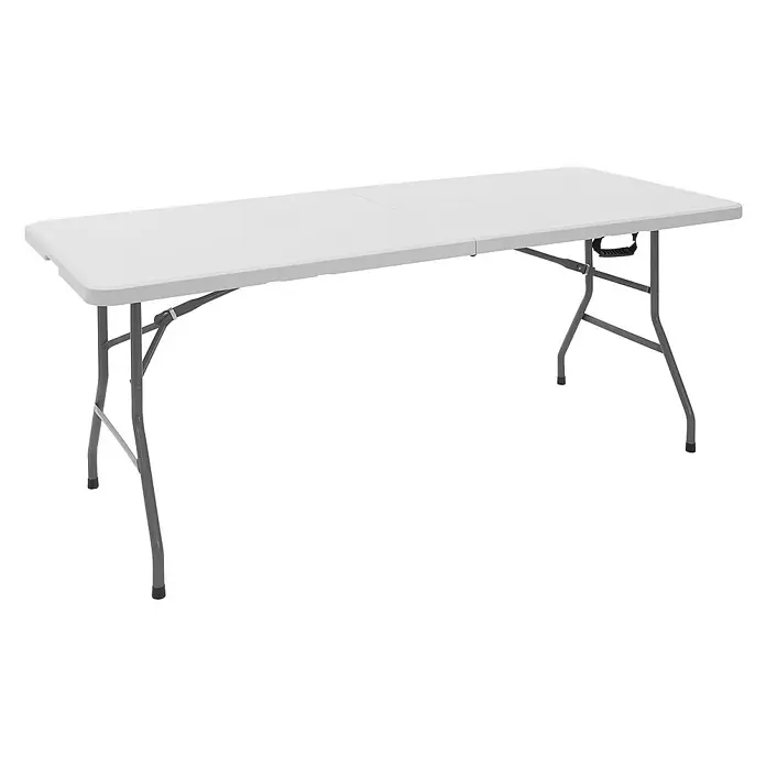 ML-Design Campingtisch Klapptisch 6 Personen mit Tragegriff für Garten, Terrasse oder Balkon - L x B x H: 180 x 74 x 74 cm, HDPE-Kunststoff, Stahl, Weiß, Klappbar - Weißer Klapptisch mit grauem Metallgestell, ideal für Veranstaltungen oder den Hausgebrauch, zusammenklappbar und leicht zu verstauen.