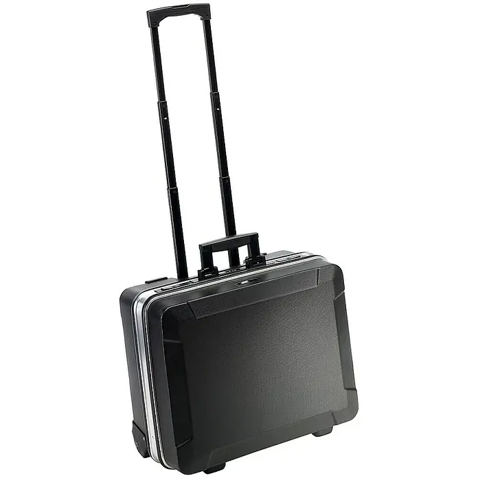 Famex Werkzeugkoffer - L x B x H: 51,5 x 44,5 x 26 cm - Schwarzer Rollkoffer mit ausziehbarem Griff, ideal für Geschäftsreisen und zum einfachen Transport von Dokumenten.